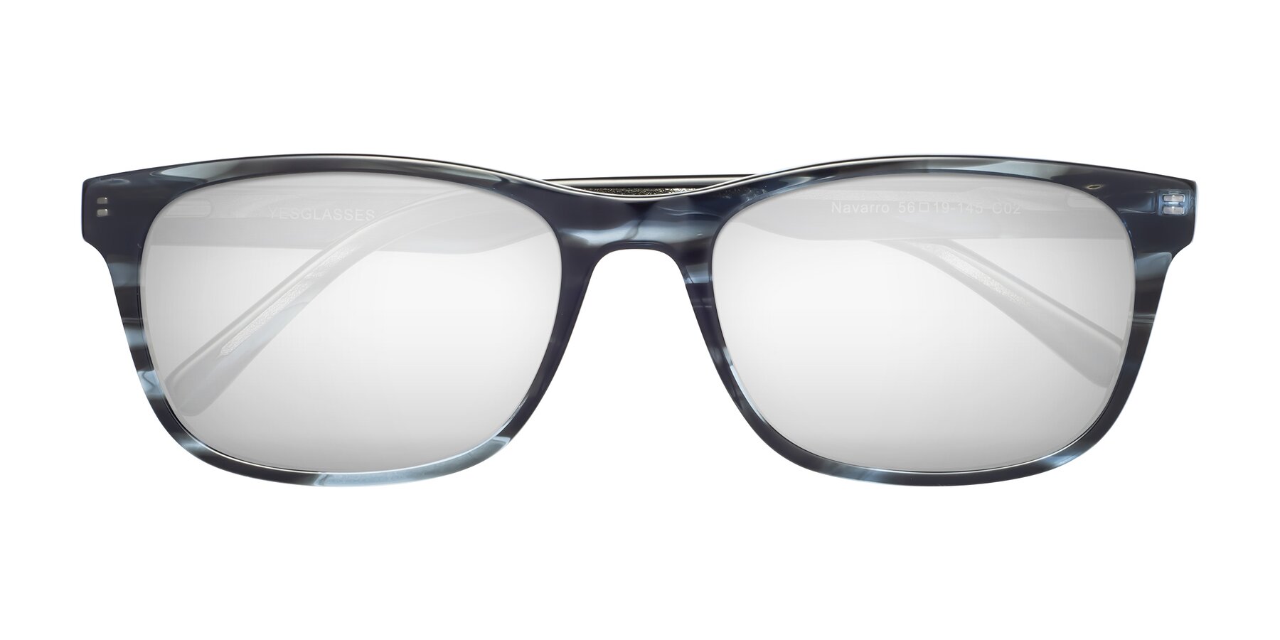 Folded Front of Navarro in Blue-Tortoise with Silver Mirrored Lenses