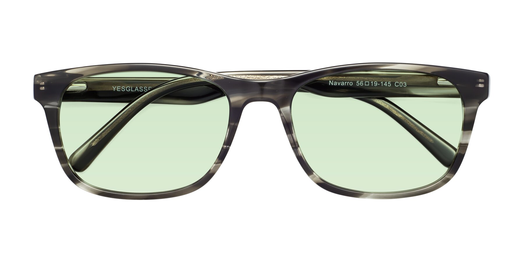 Folded Front of Navarro in Gray-Tortoise with Light Green Tinted Lenses