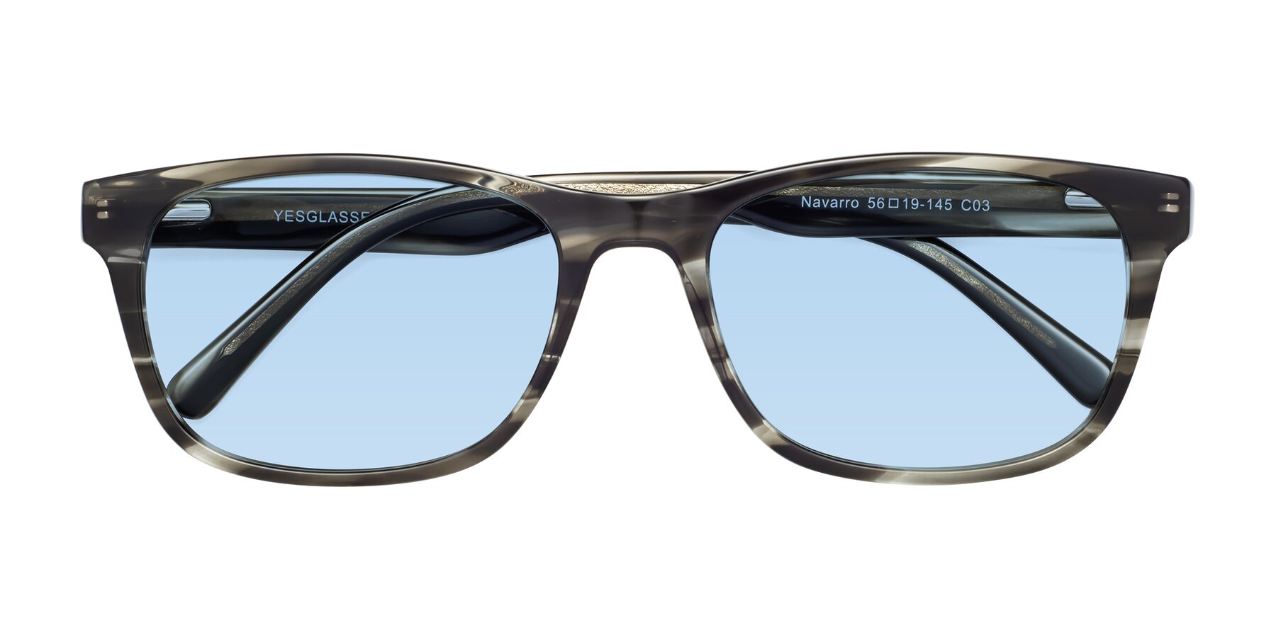 Folded Front of Navarro in Gray-Tortoise with Light Blue Tinted Lenses