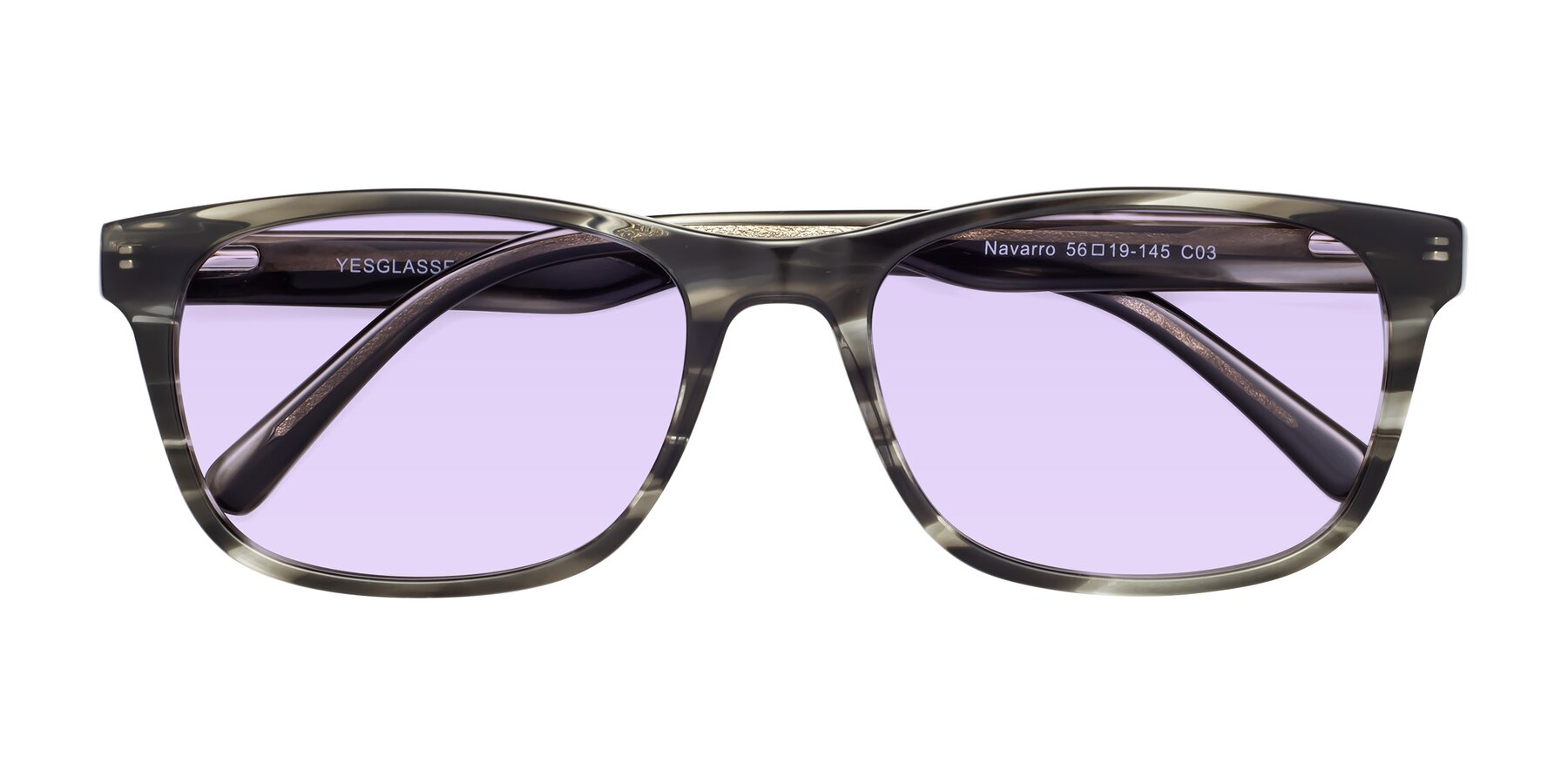 Folded Front of Navarro in Gray-Tortoise with Light Purple Tinted Lenses