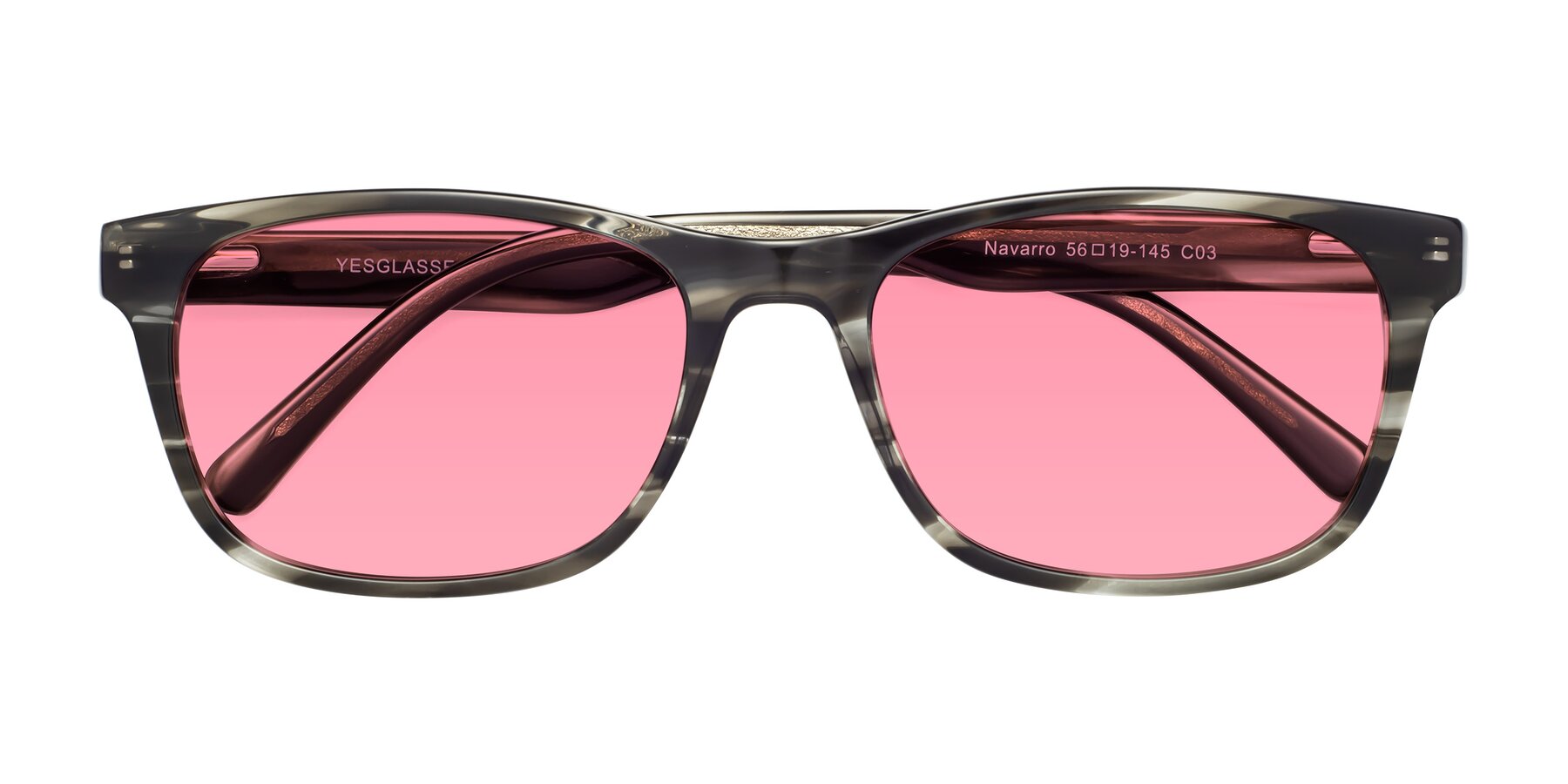 Folded Front of Navarro in Gray-Tortoise with Pink Tinted Lenses