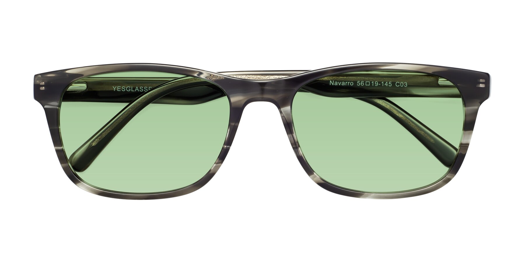 Folded Front of Navarro in Gray-Tortoise with Medium Green Tinted Lenses