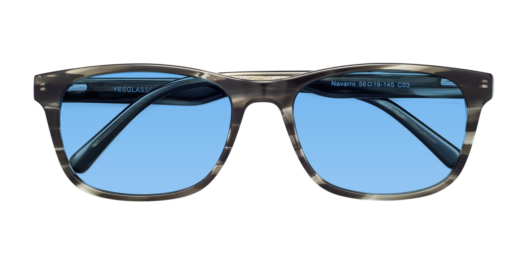 Folded Front of Navarro in Gray-Tortoise with Medium Blue Tinted Lenses