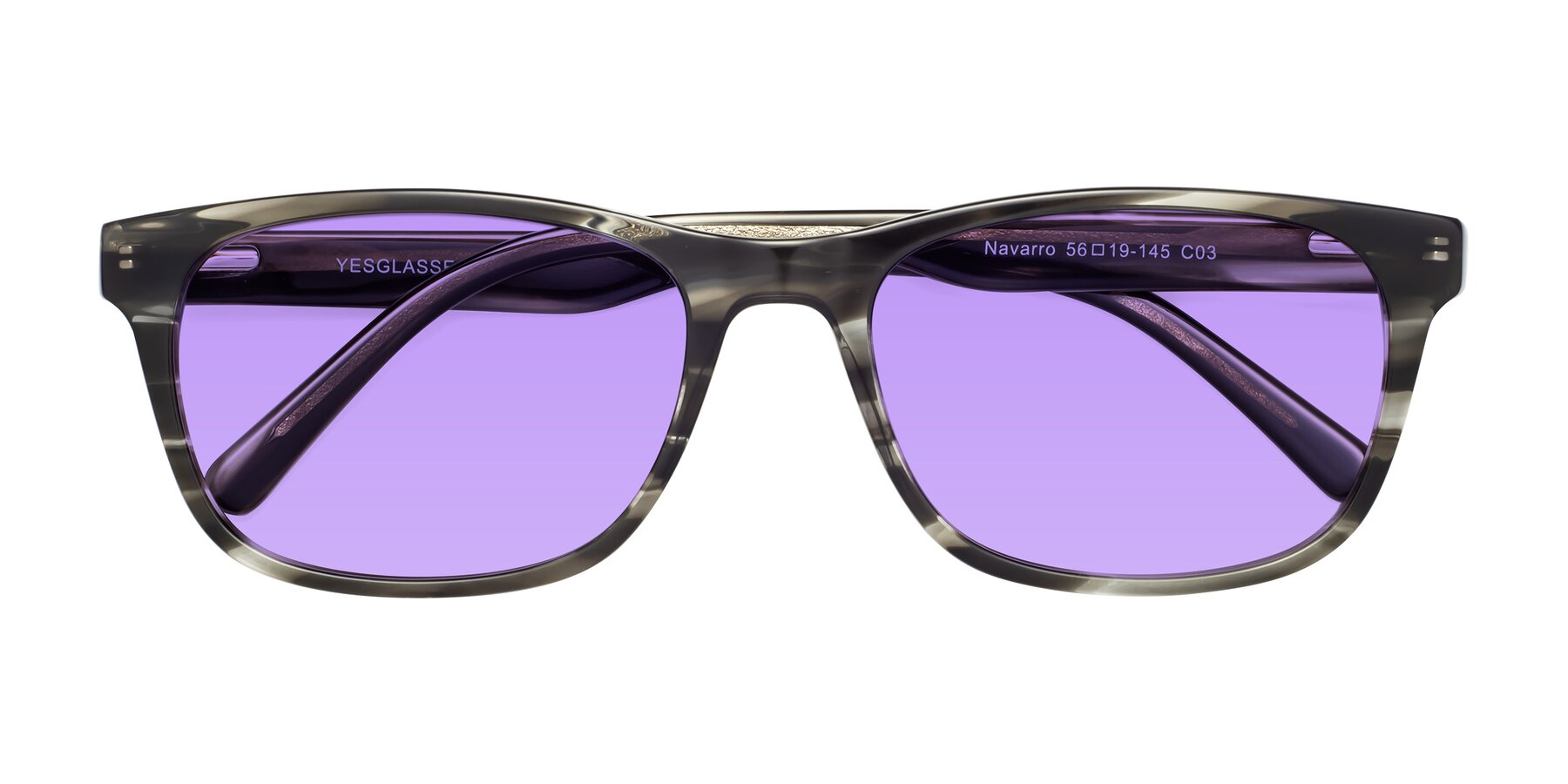 Folded Front of Navarro in Gray-Tortoise with Medium Purple Tinted Lenses