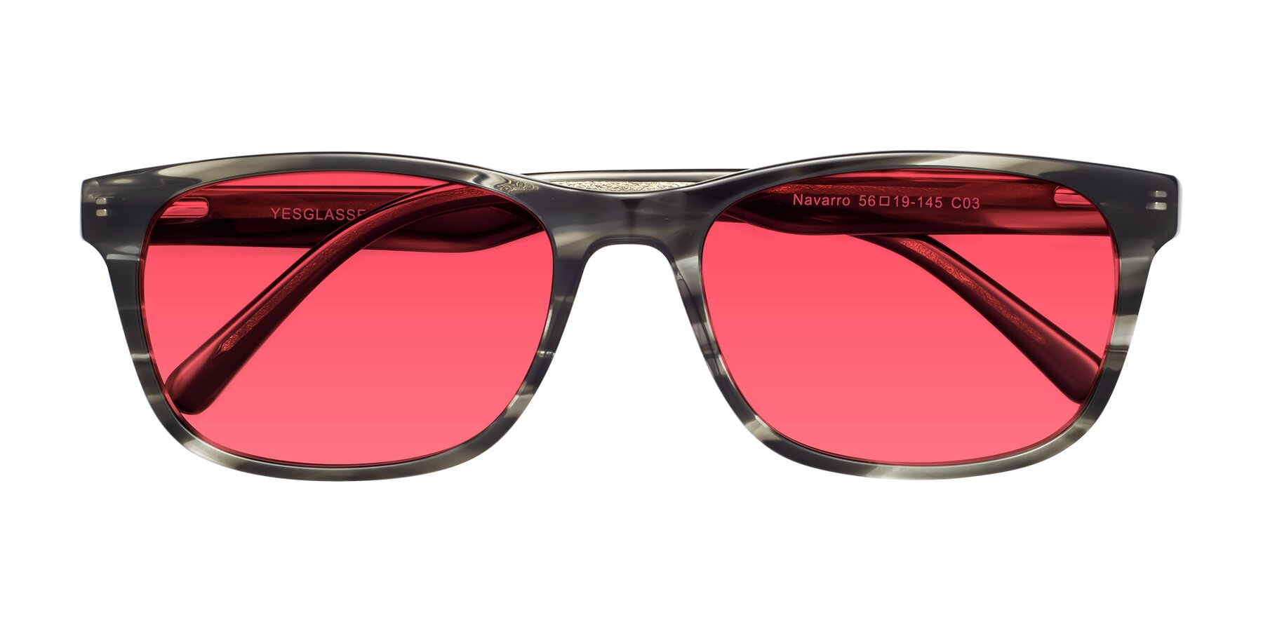 Folded Front of Navarro in Gray-Tortoise with Red Tinted Lenses