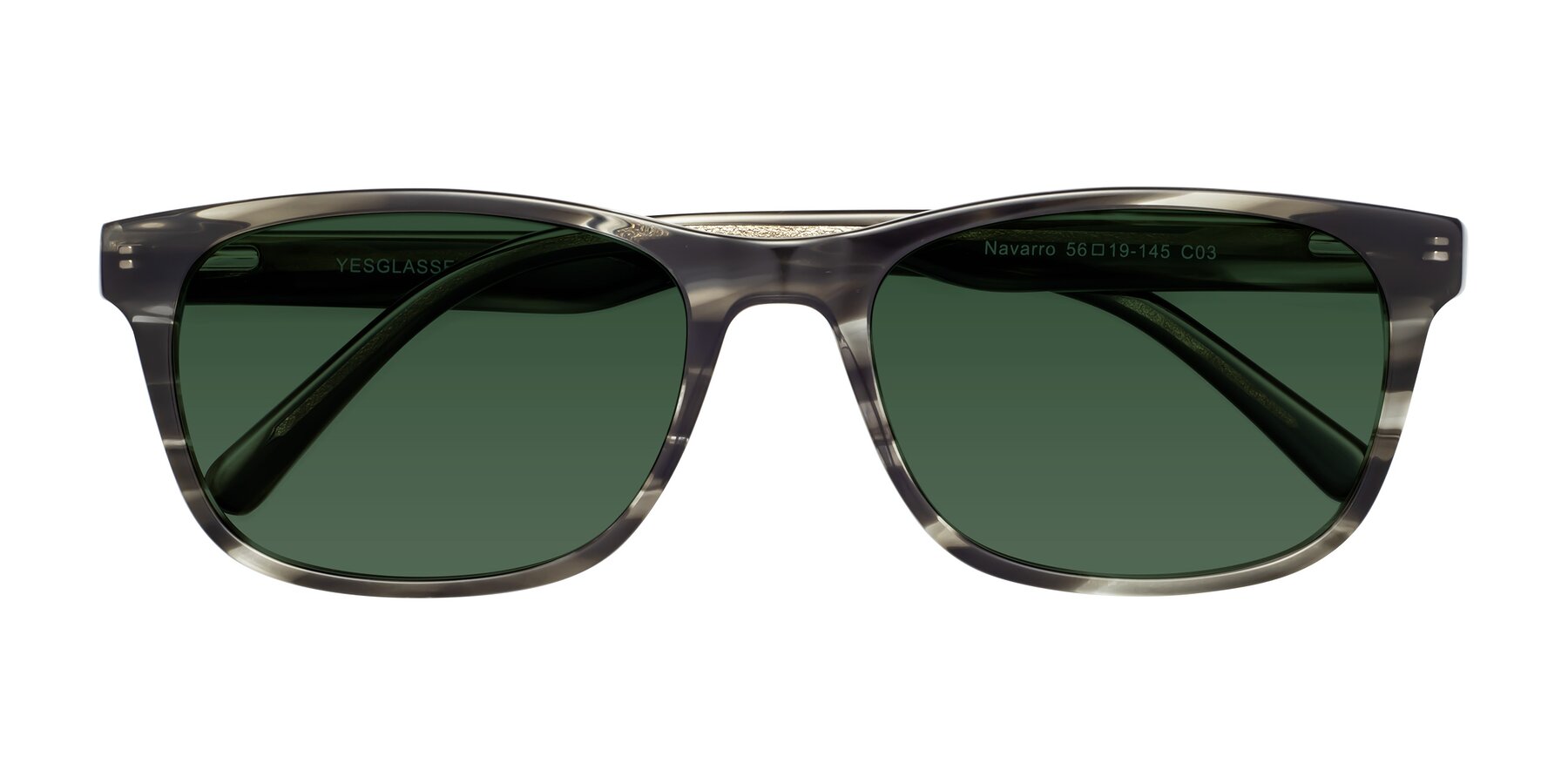 Folded Front of Navarro in Gray-Tortoise with Green Tinted Lenses