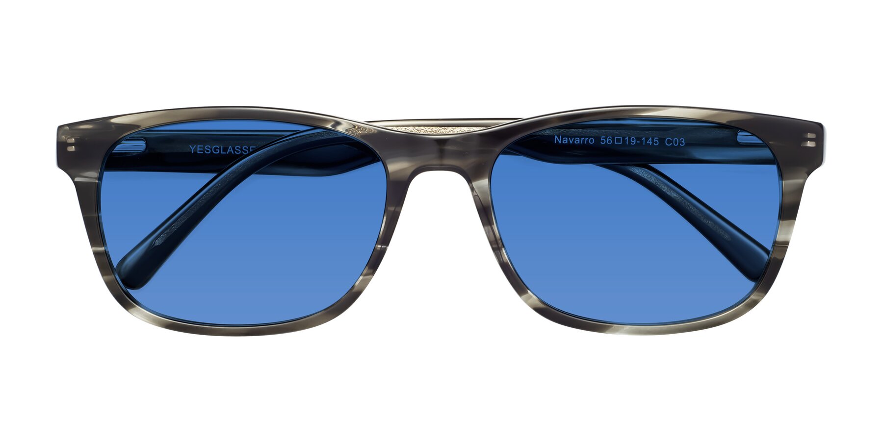 Folded Front of Navarro in Gray-Tortoise with Blue Tinted Lenses