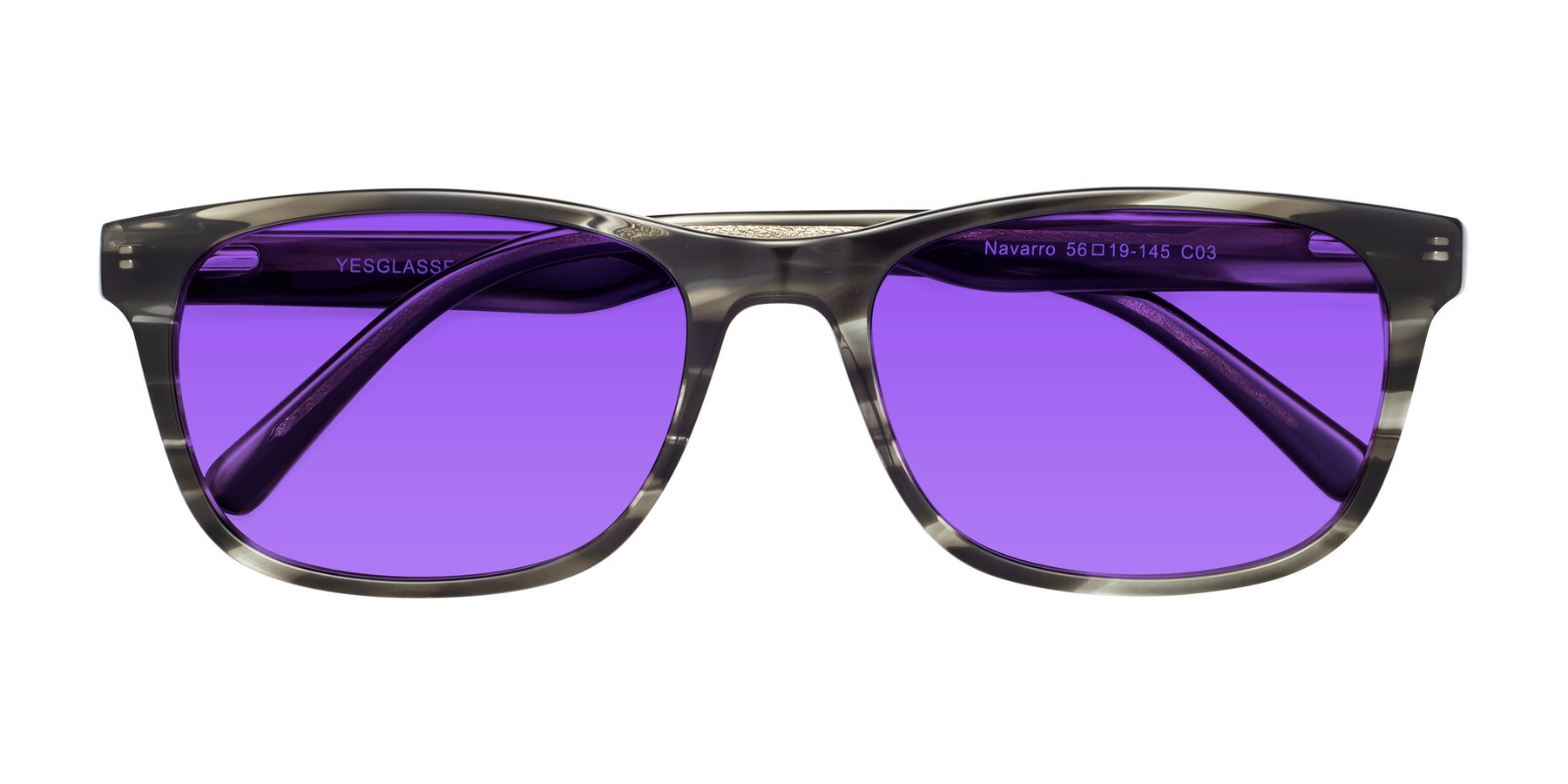 Folded Front of Navarro in Gray-Tortoise with Purple Tinted Lenses