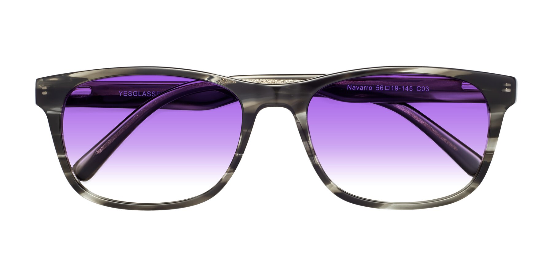 Folded Front of Navarro in Gray-Tortoise with Purple Gradient Lenses