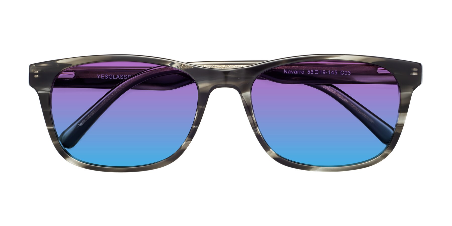 Folded Front of Navarro in Gray-Tortoise with Purple / Blue Gradient Lenses