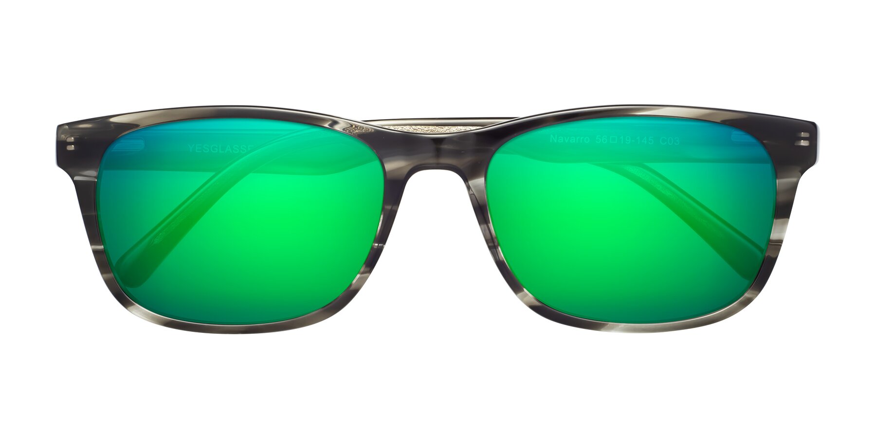 Folded Front of Navarro in Gray-Tortoise with Green Mirrored Lenses