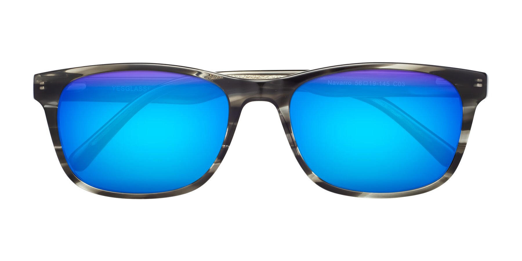 Folded Front of Navarro in Gray-Tortoise with Blue Mirrored Lenses