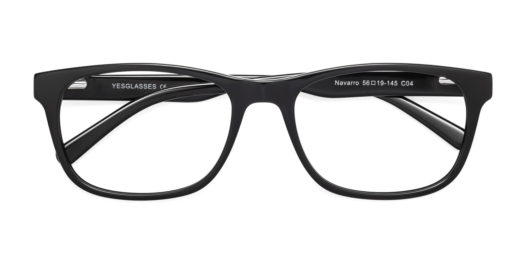 Folded Front of Navarro in Black with Clear Eyeglass Lenses