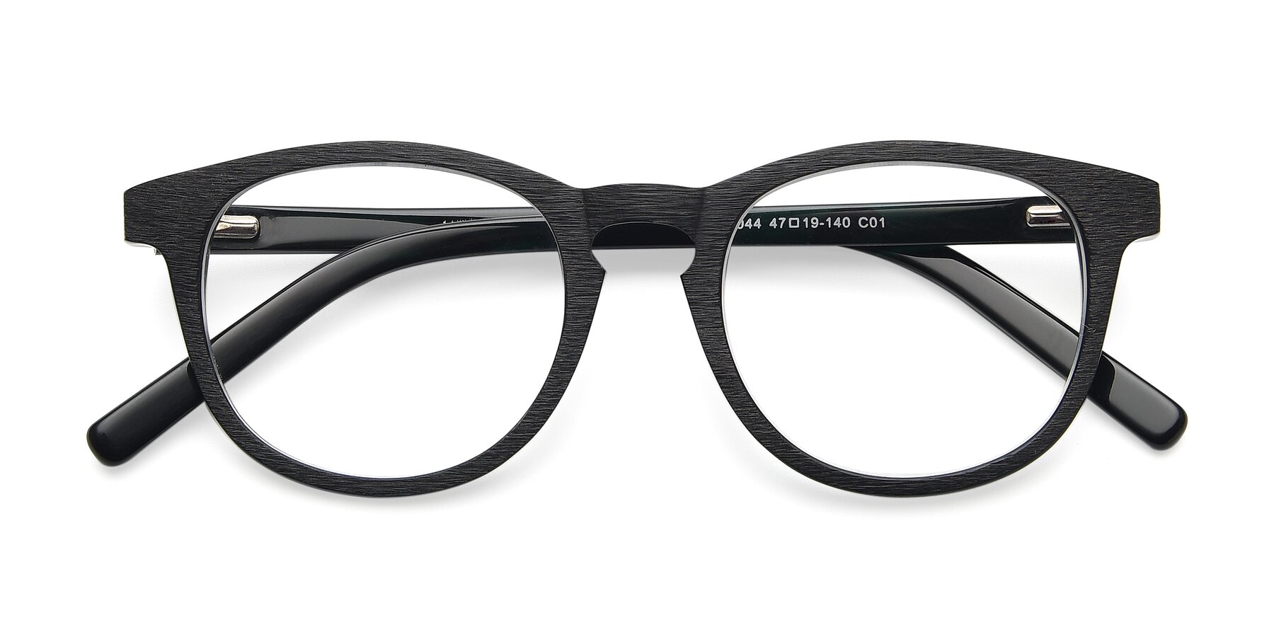 Folded Front of SR6044 in Black-Wooden with Clear Eyeglass Lenses