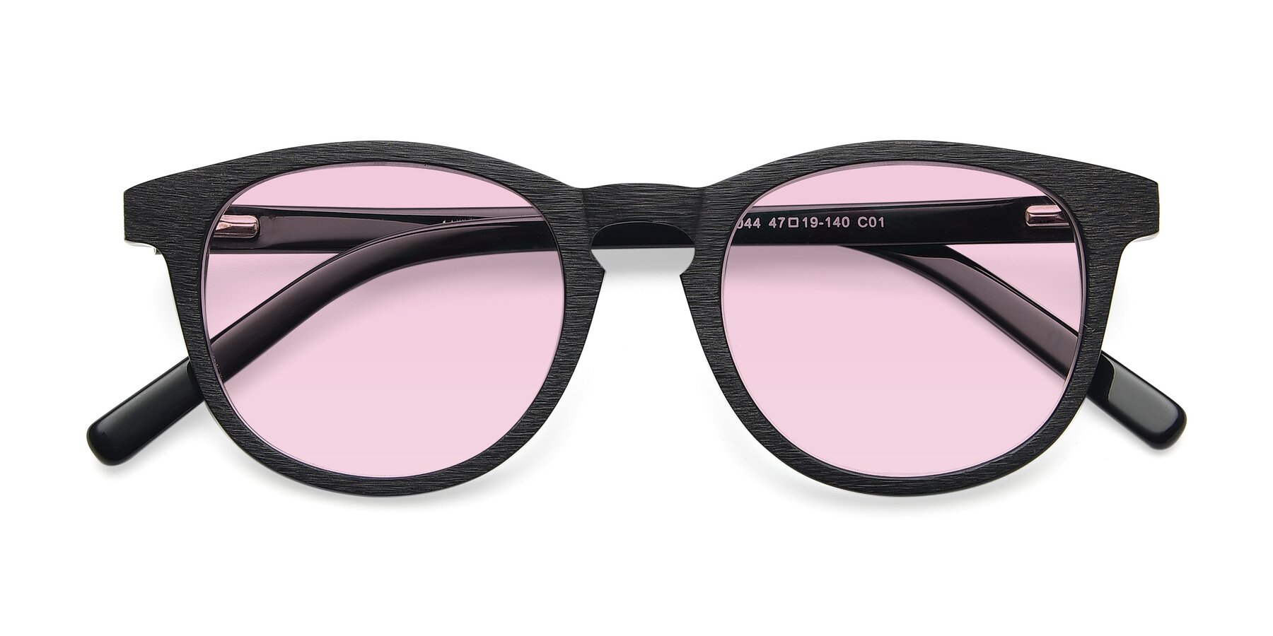 Folded Front of SR6044 in Black-Wooden with Light Pink Tinted Lenses