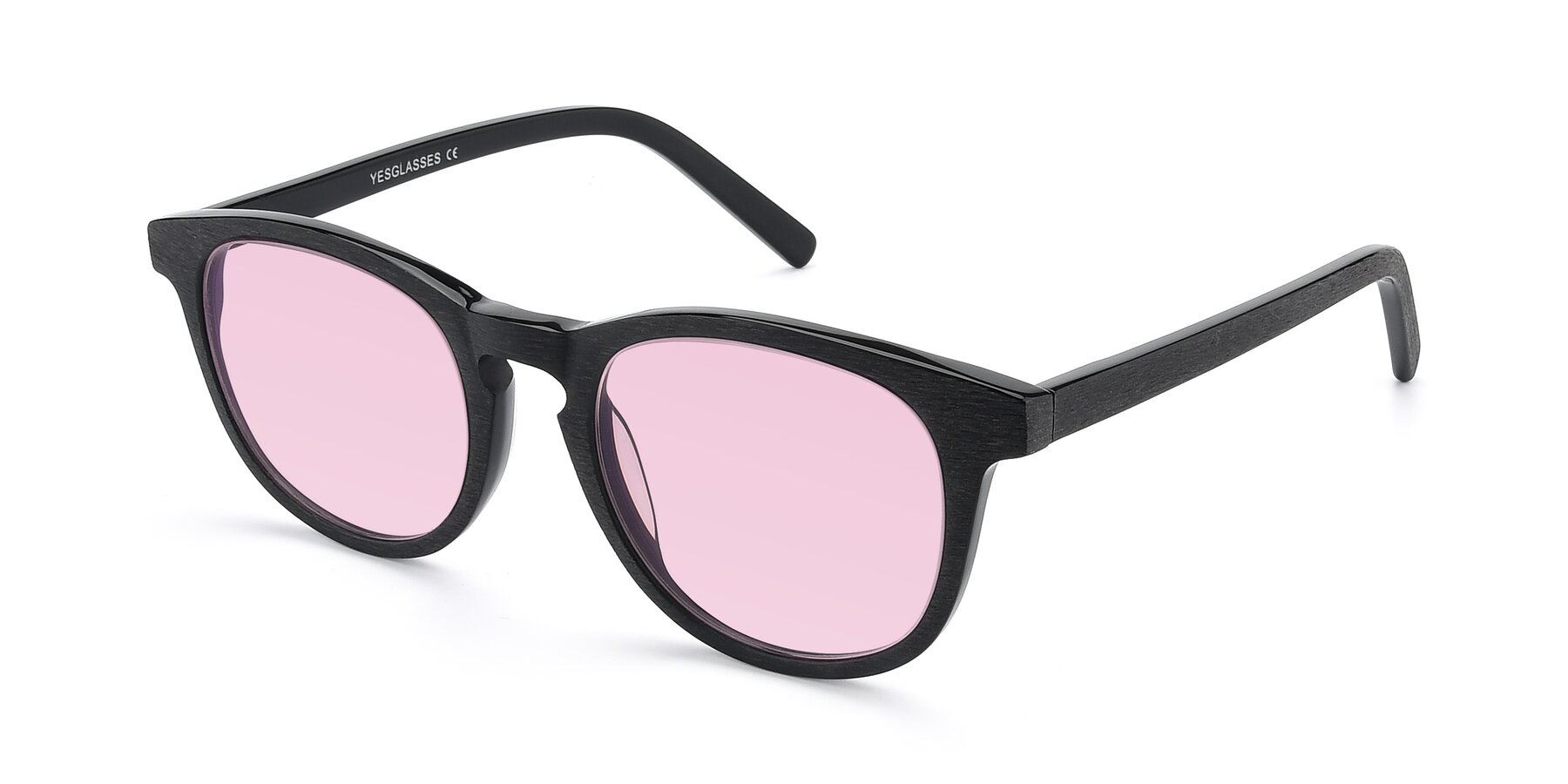 Angle of SR6044 in Black-Wooden with Light Pink Tinted Lenses