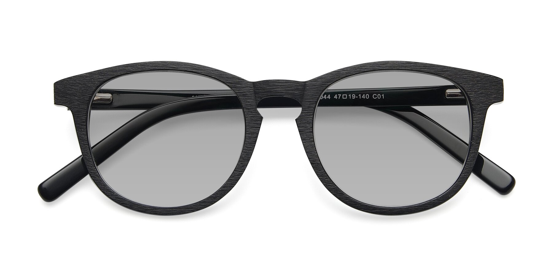 Folded Front of SR6044 in Black-Wooden with Light Gray Tinted Lenses
