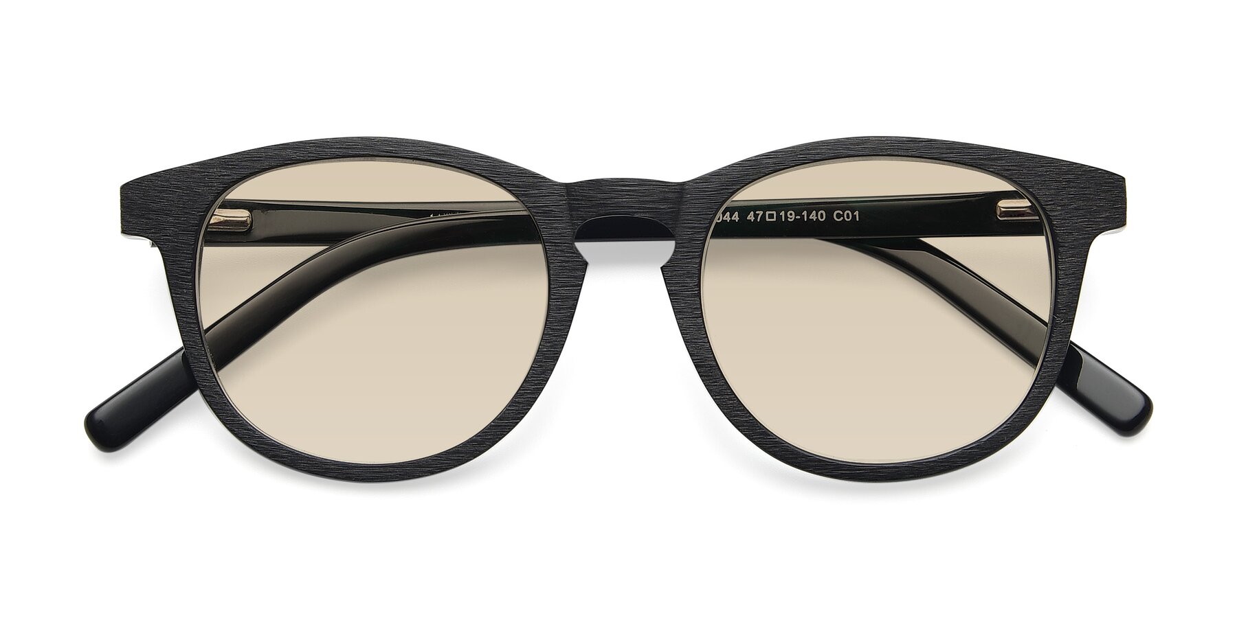 Folded Front of SR6044 in Black-Wooden with Light Brown Tinted Lenses