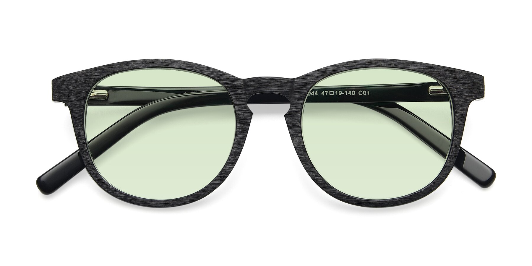 Folded Front of SR6044 in Black-Wooden with Light Green Tinted Lenses