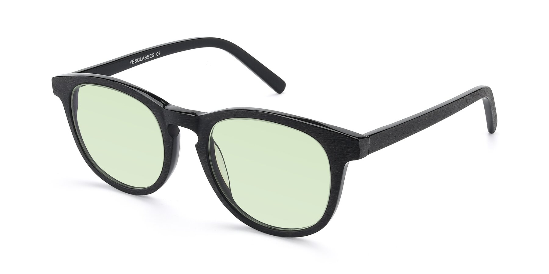 Angle of SR6044 in Black-Wooden with Light Green Tinted Lenses