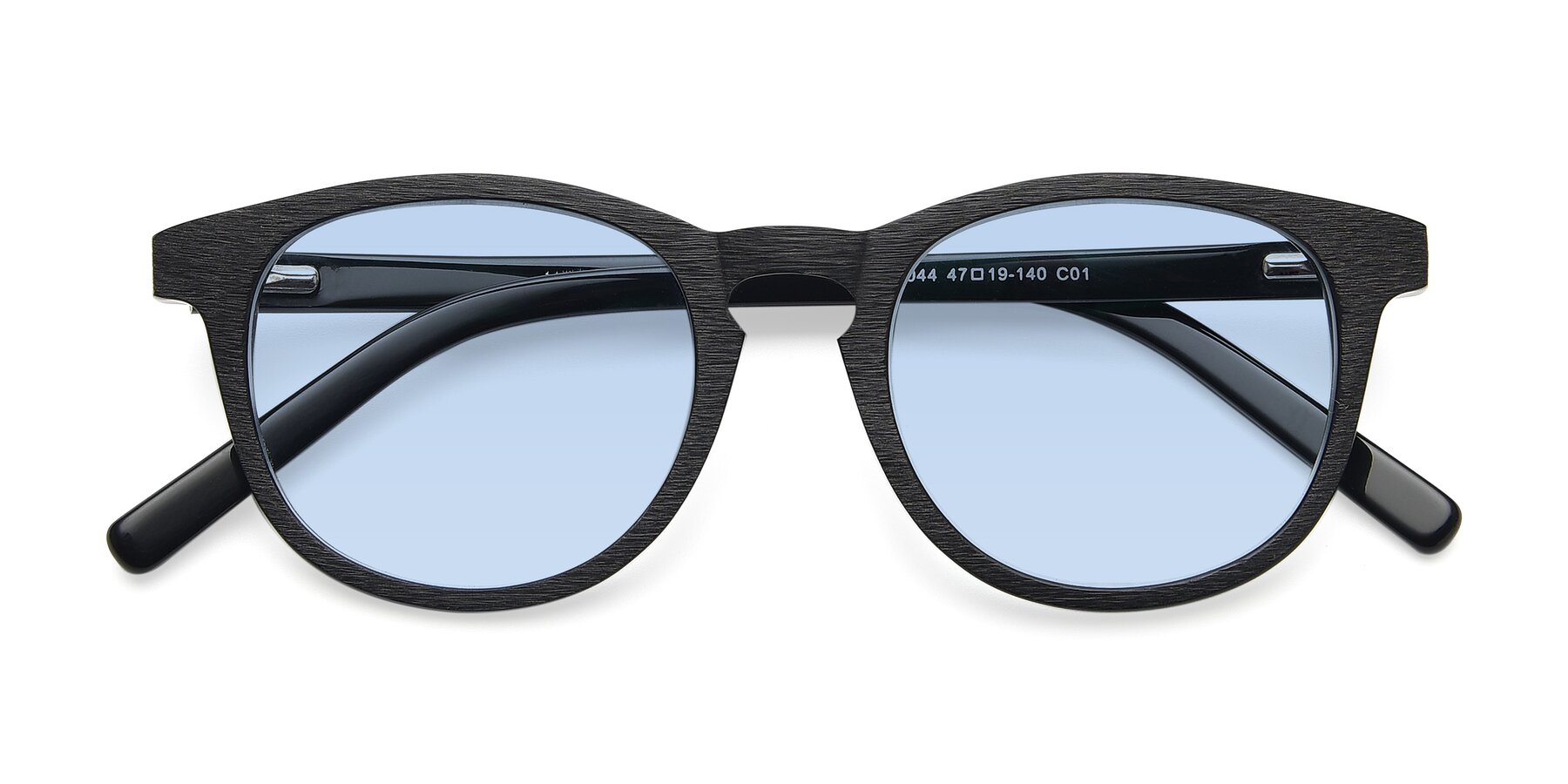 Folded Front of SR6044 in Black-Wooden with Light Blue Tinted Lenses