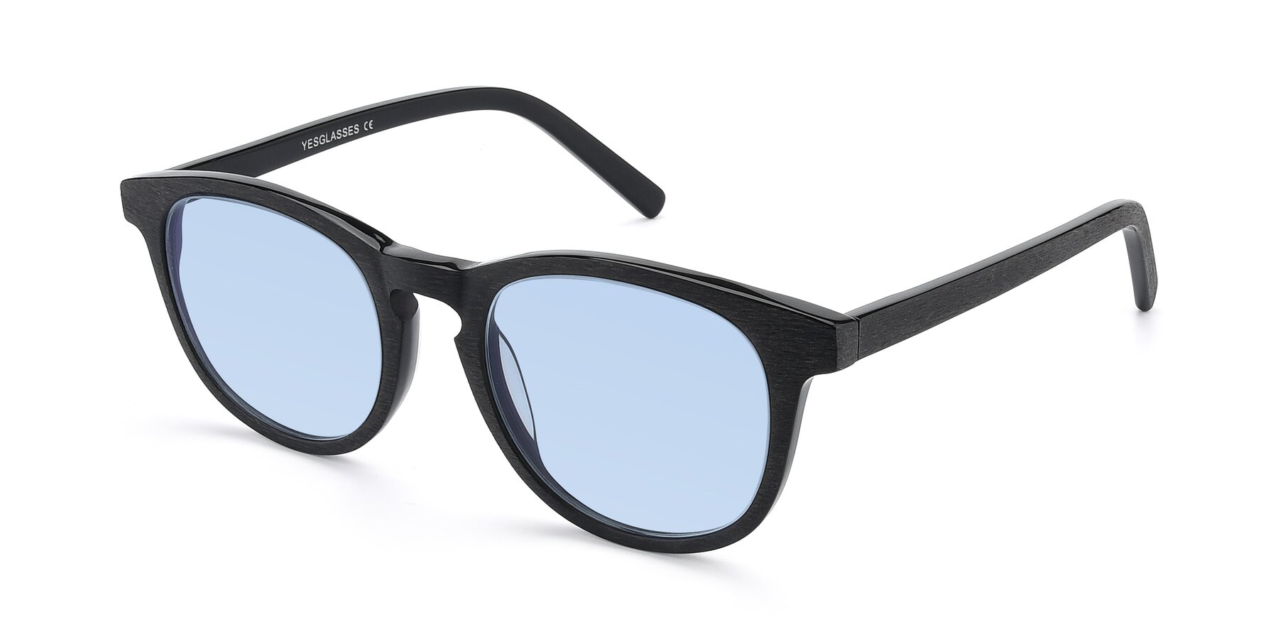 Angle of SR6044 in Black-Wooden with Light Blue Tinted Lenses