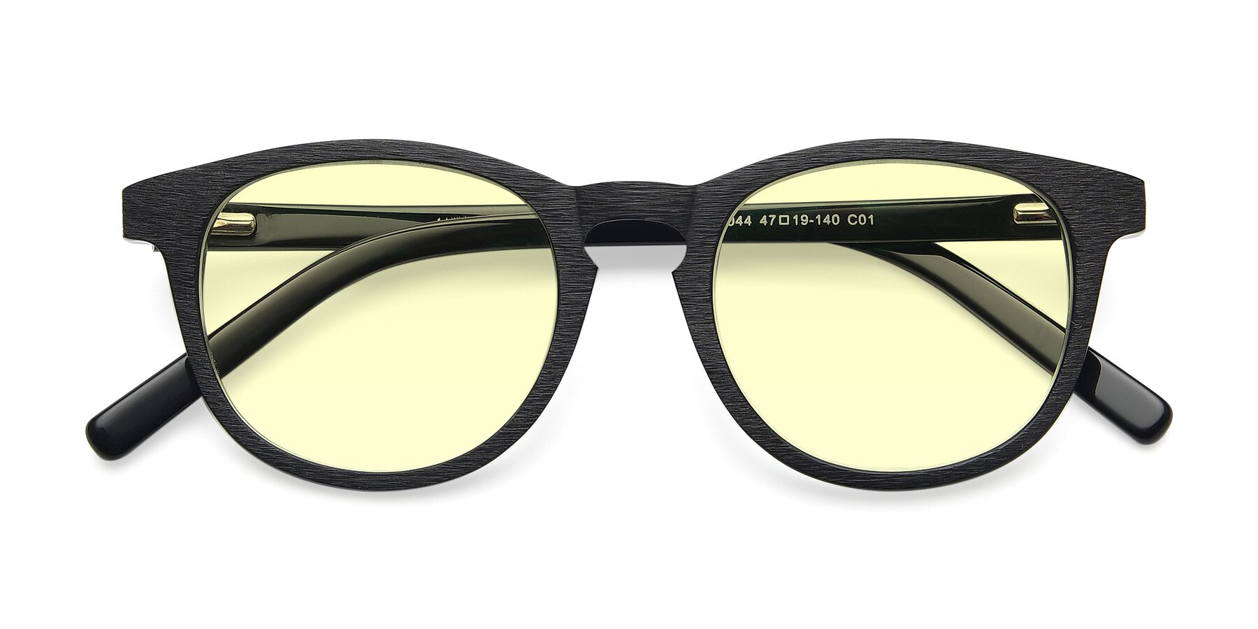Folded Front of SR6044 in Black-Wooden with Light Yellow Tinted Lenses