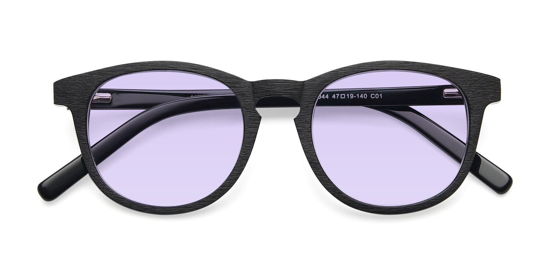 Folded Front of SR6044 in Black-Wooden with Light Purple Tinted Lenses