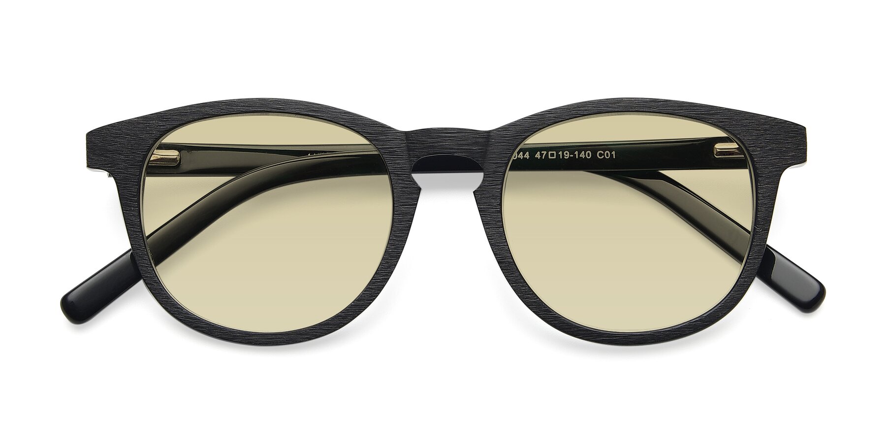 Folded Front of SR6044 in Black-Wooden with Light Champagne Tinted Lenses