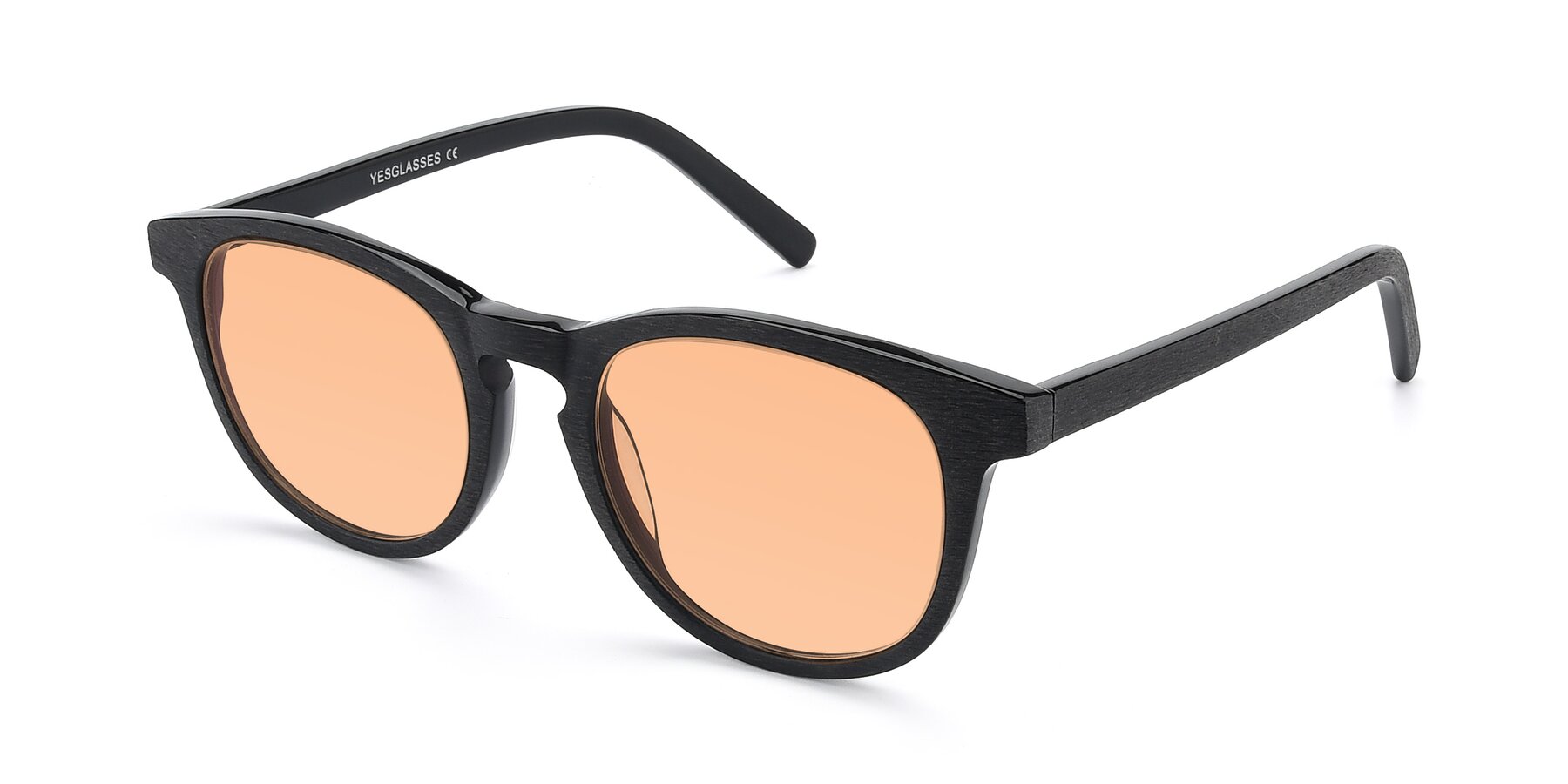 Angle of SR6044 in Black-Wooden with Light Orange Tinted Lenses