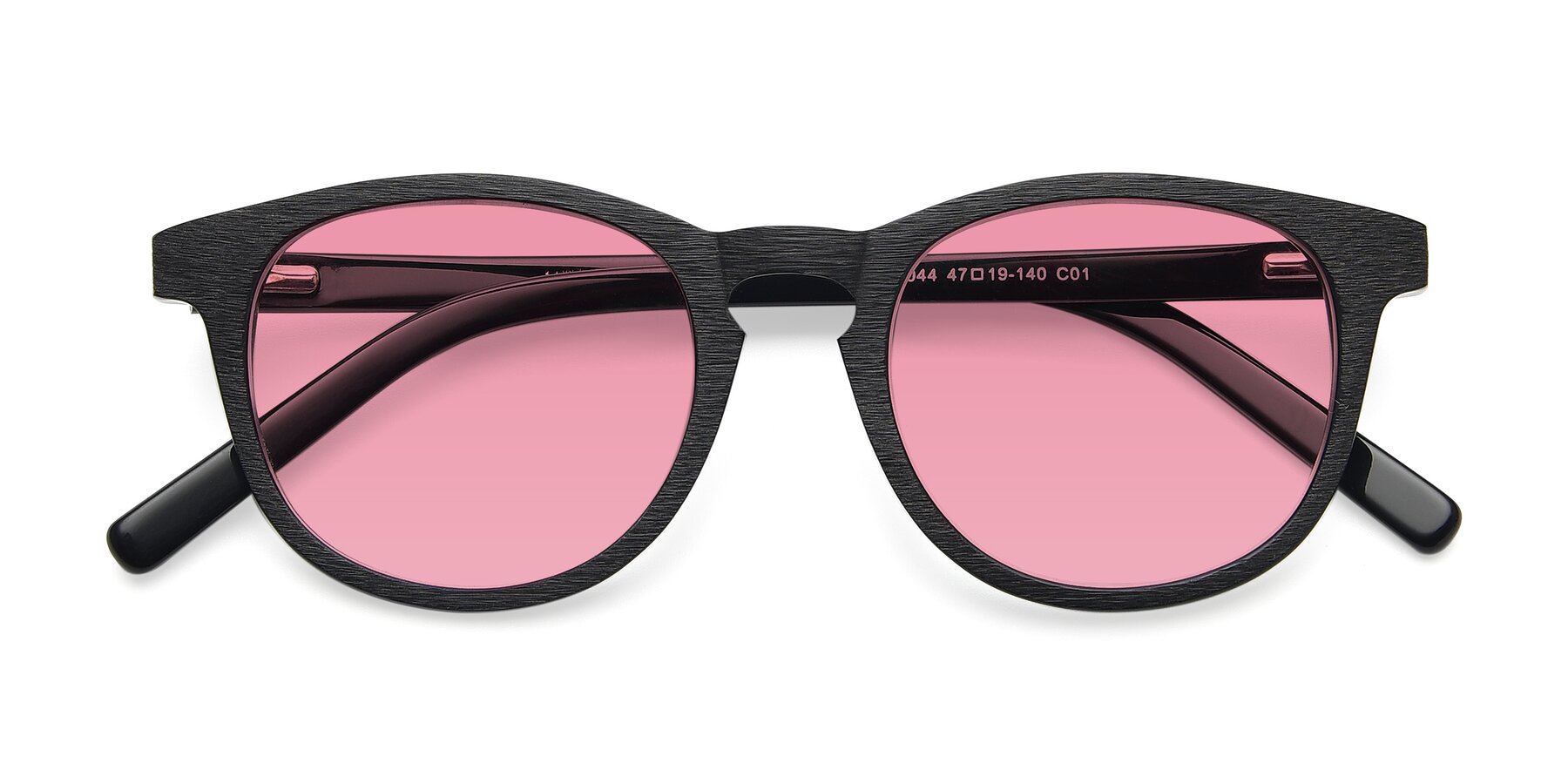 Folded Front of SR6044 in Black-Wooden with Pink Tinted Lenses