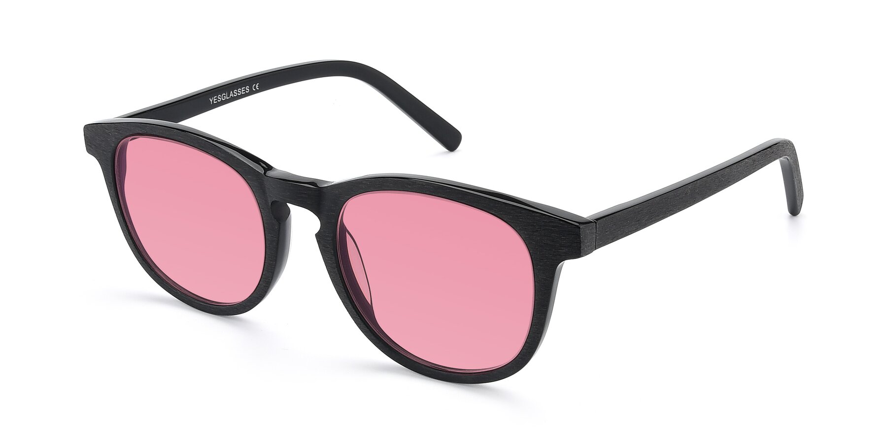 Angle of SR6044 in Black-Wooden with Pink Tinted Lenses