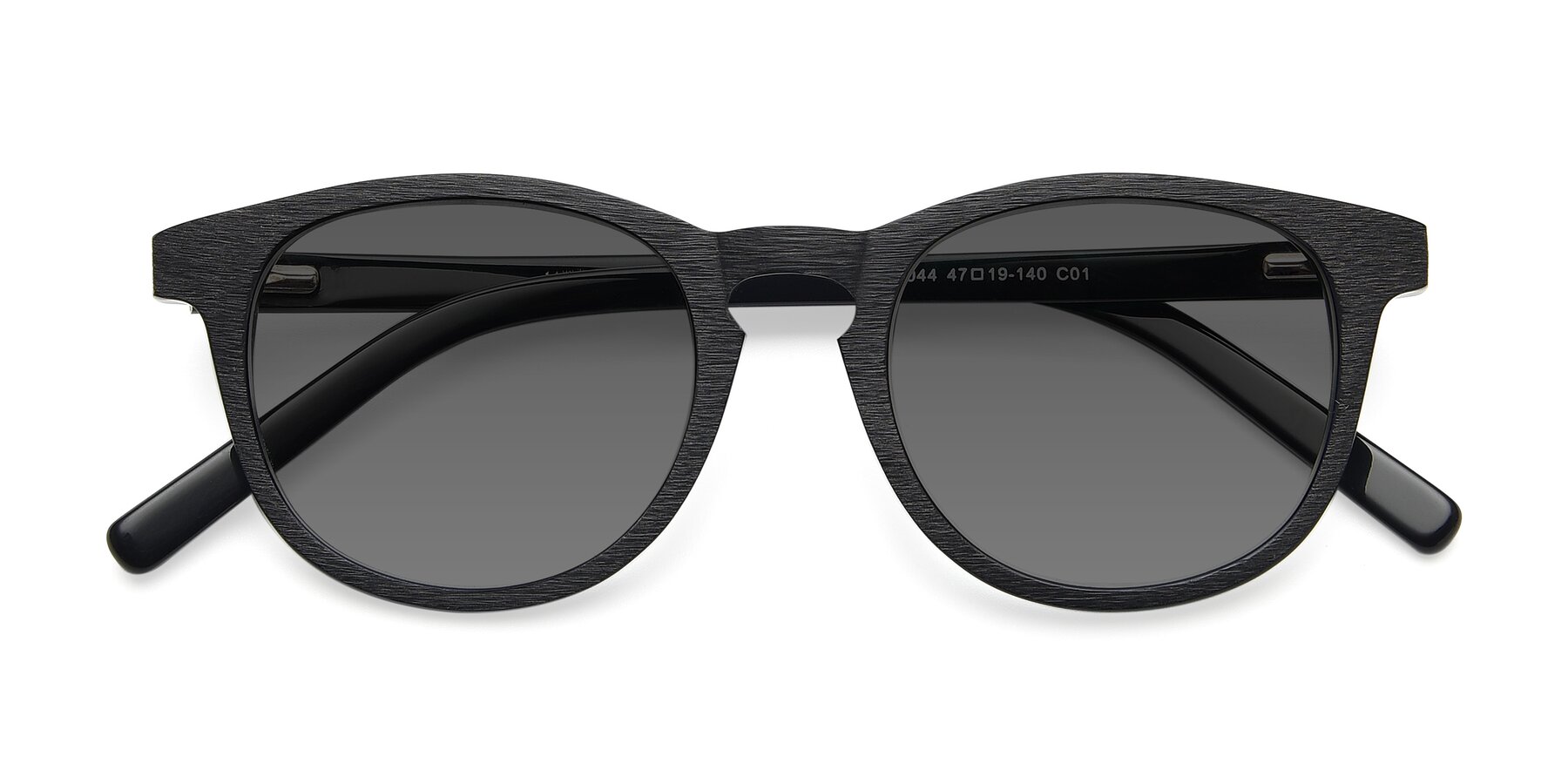 Folded Front of SR6044 in Black-Wooden with Medium Gray Tinted Lenses