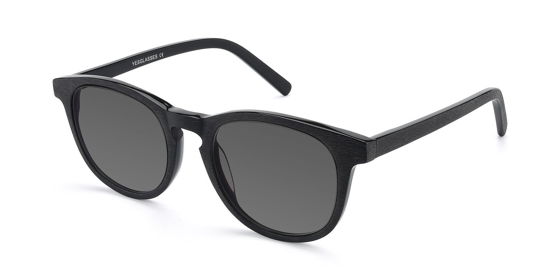 Angle of SR6044 in Black-Wooden with Medium Gray Tinted Lenses