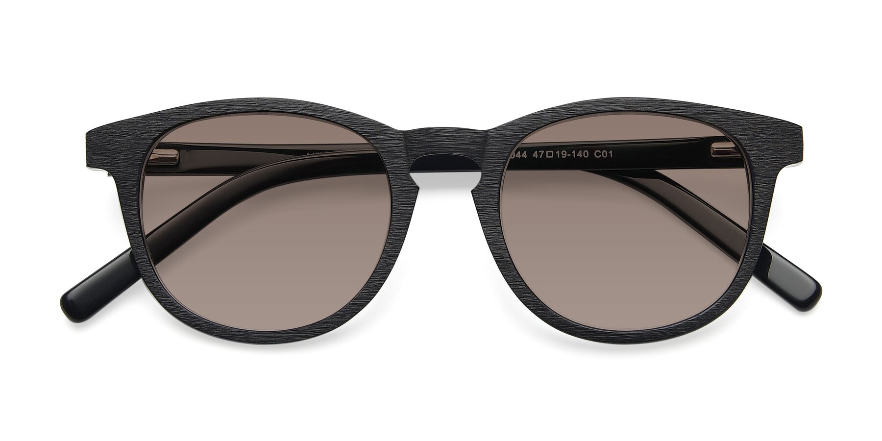 Folded Front of SR6044 in Black-Wooden with Medium Brown Tinted Lenses