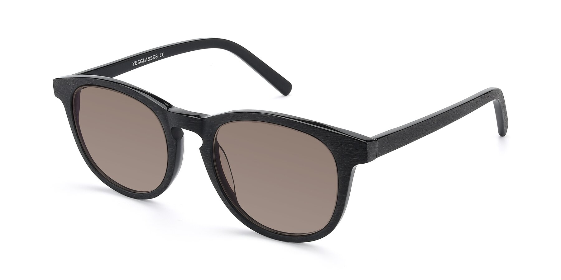 Angle of SR6044 in Black-Wooden with Medium Brown Tinted Lenses