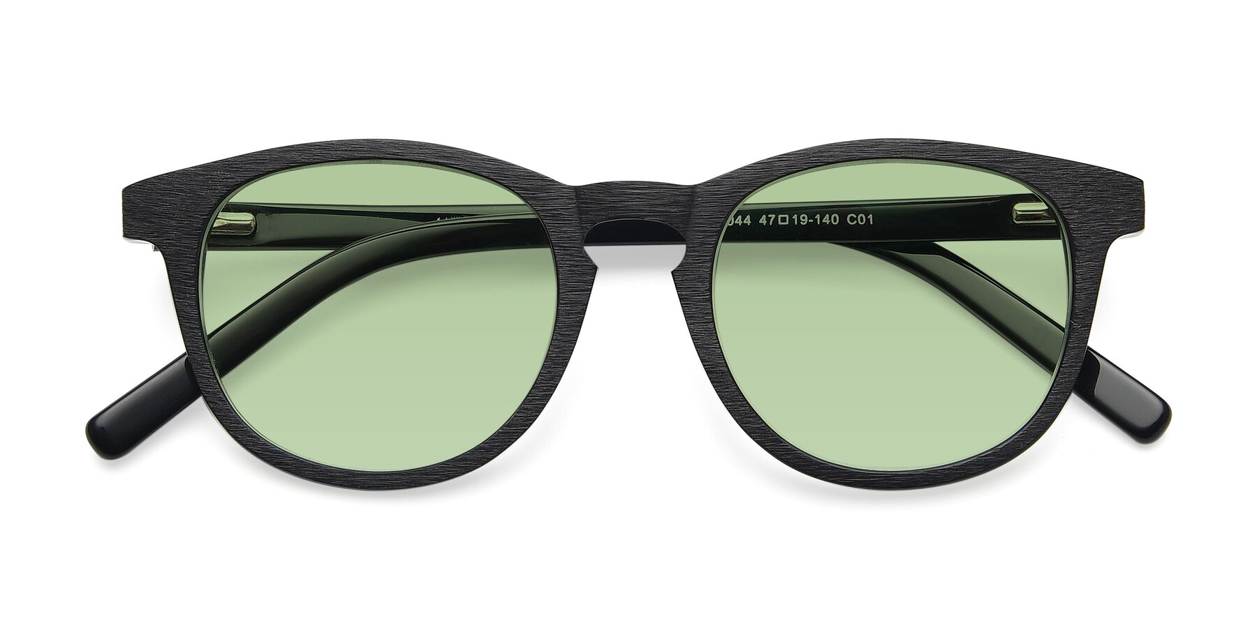 Folded Front of SR6044 in Black-Wooden with Medium Green Tinted Lenses