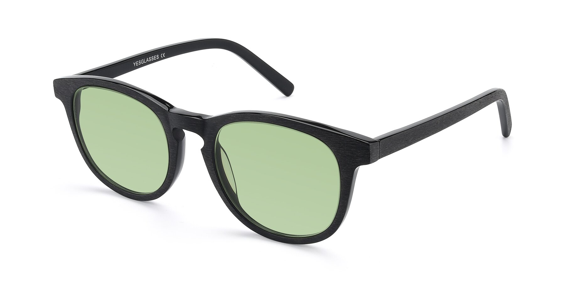 Angle of SR6044 in Black-Wooden with Medium Green Tinted Lenses