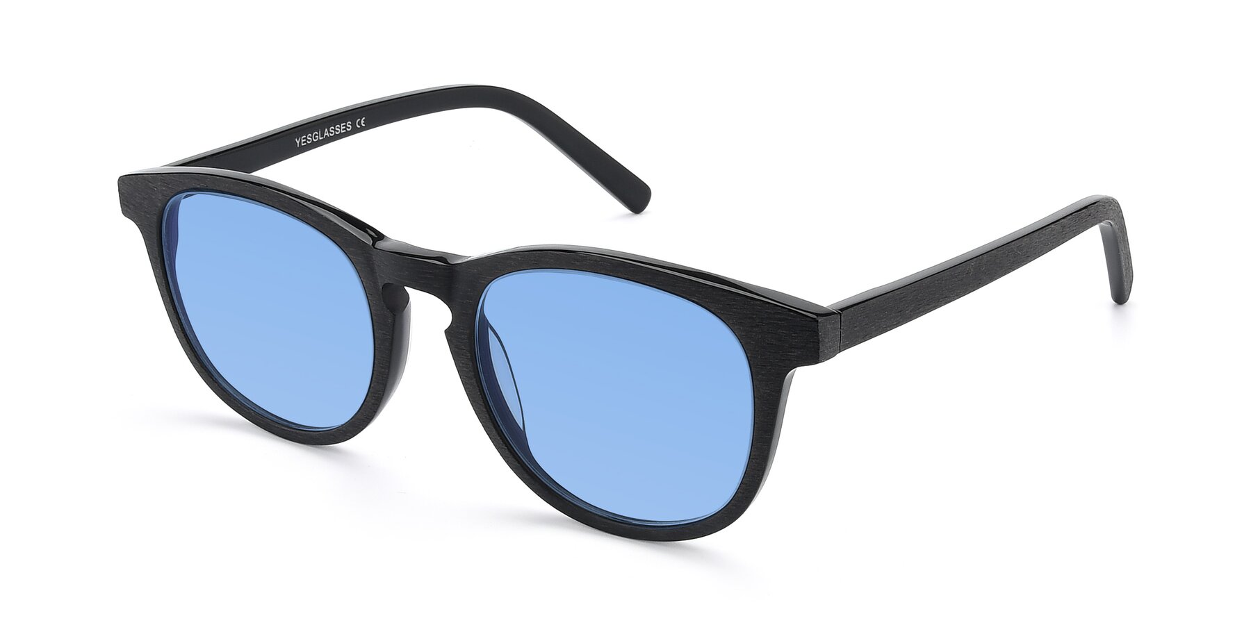 Angle of SR6044 in Black-Wooden with Medium Blue Tinted Lenses