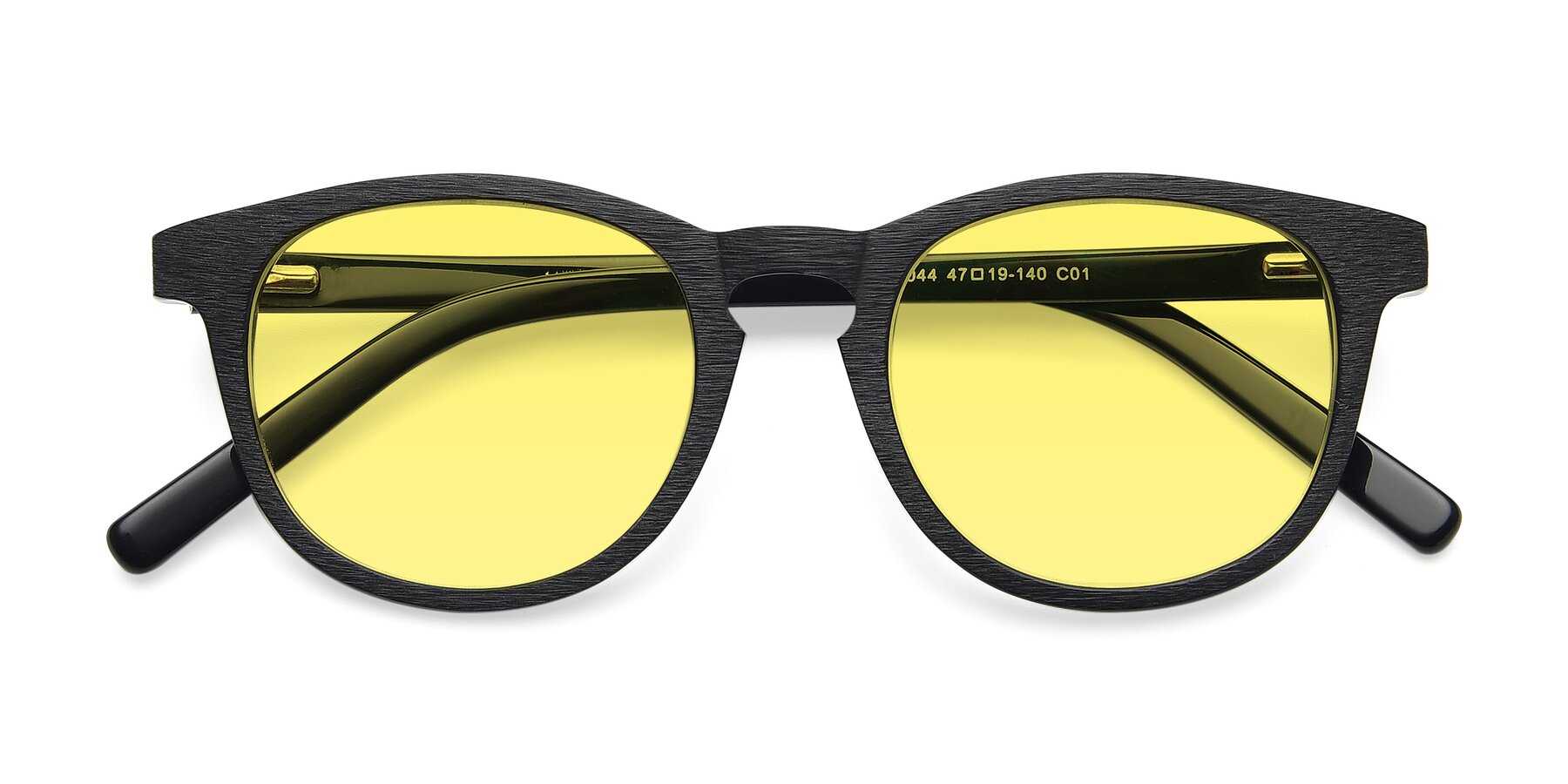 Folded Front of SR6044 in Black-Wooden with Medium Yellow Tinted Lenses