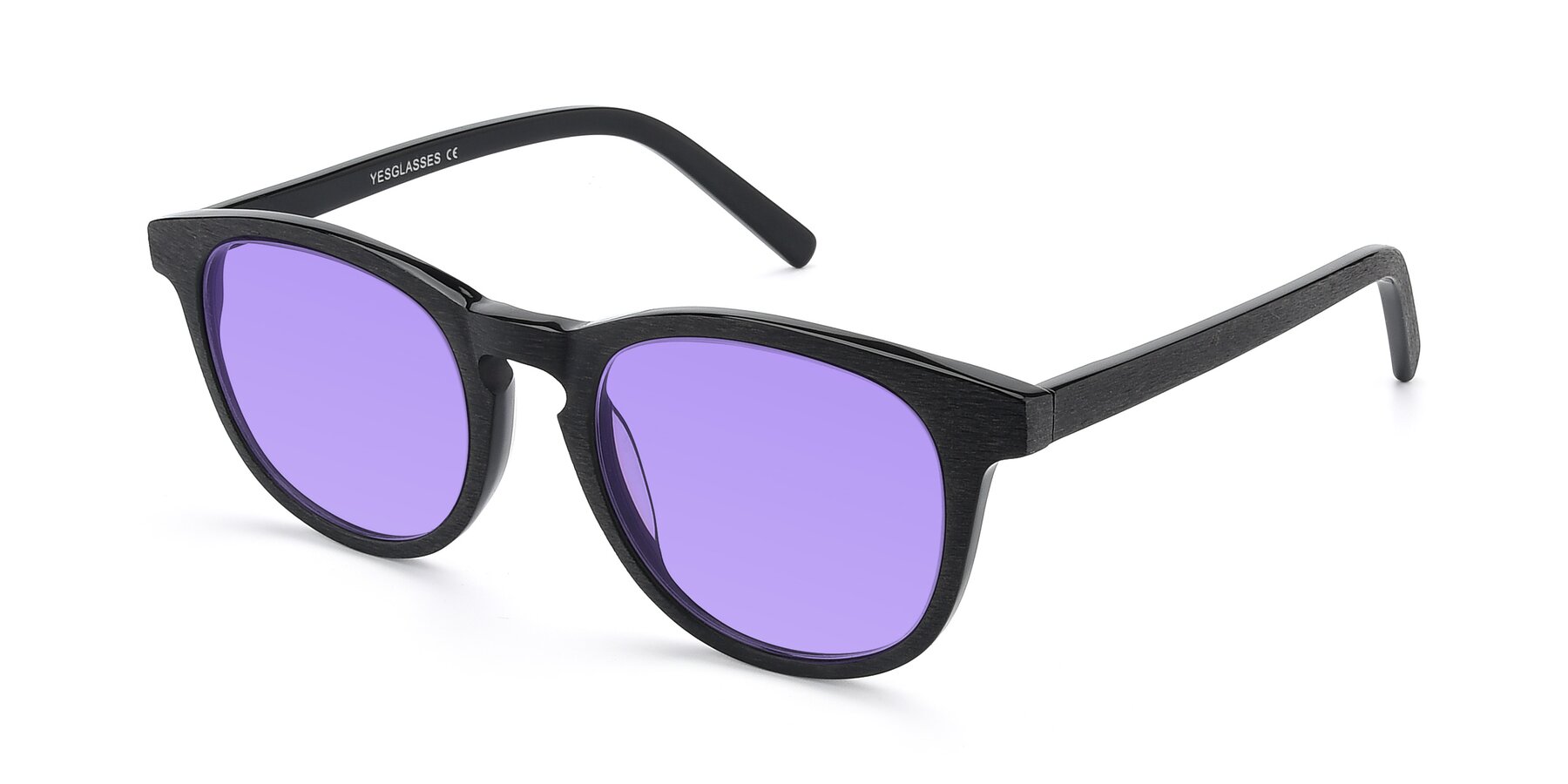 Angle of SR6044 in Black-Wooden with Medium Purple Tinted Lenses