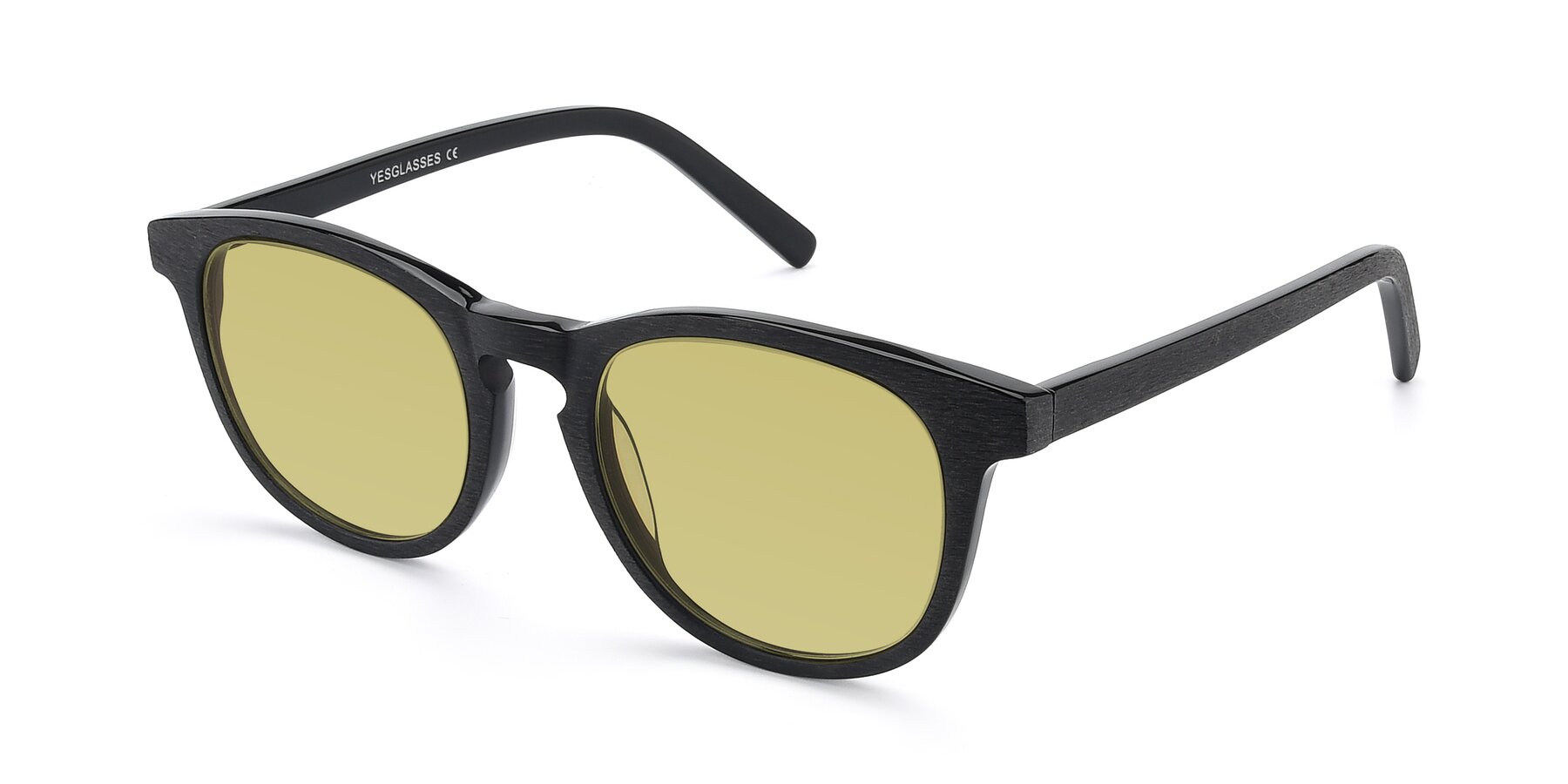 Angle of SR6044 in Black-Wooden with Medium Champagne Tinted Lenses
