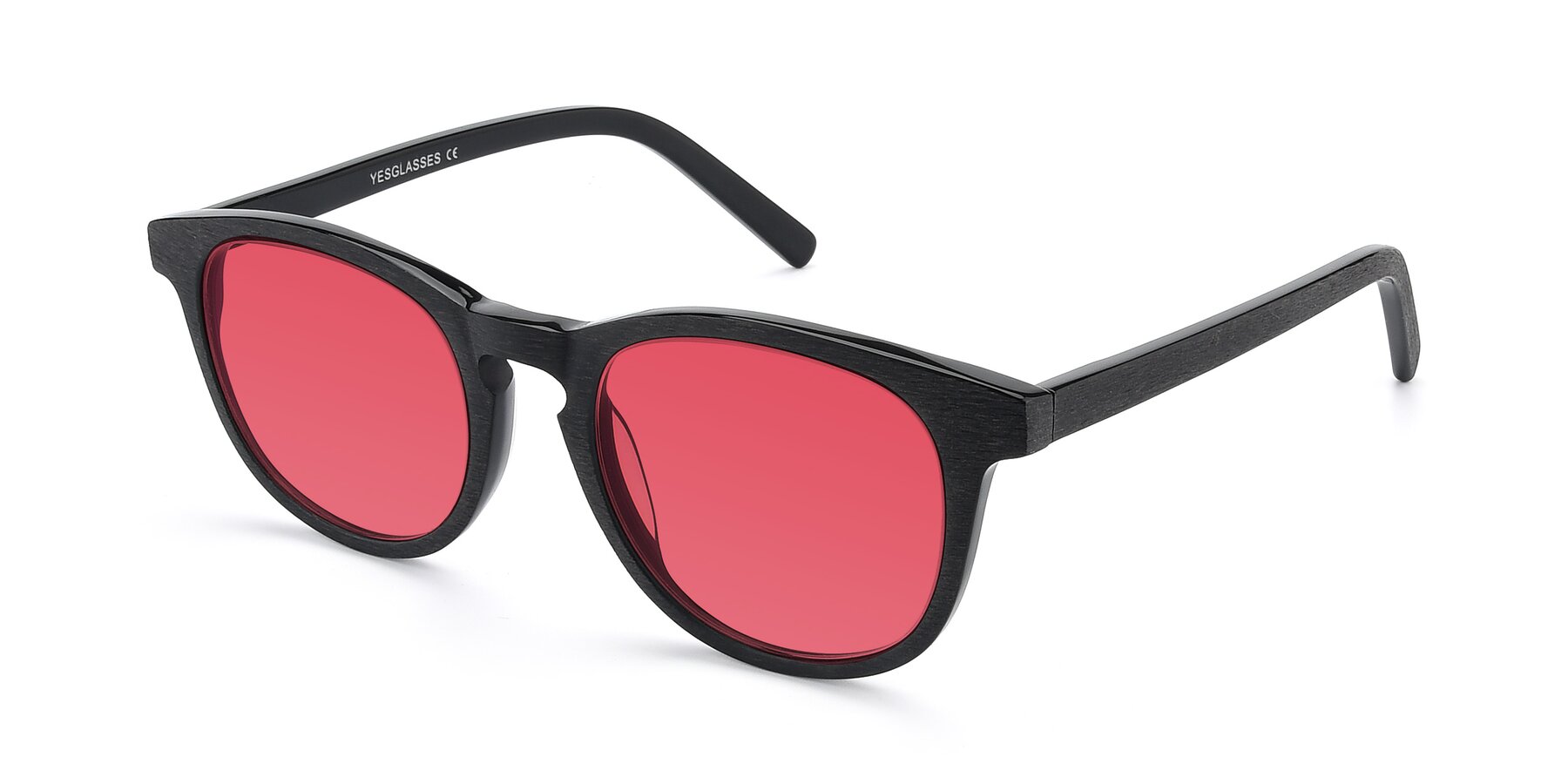 Angle of SR6044 in Black-Wooden with Red Tinted Lenses