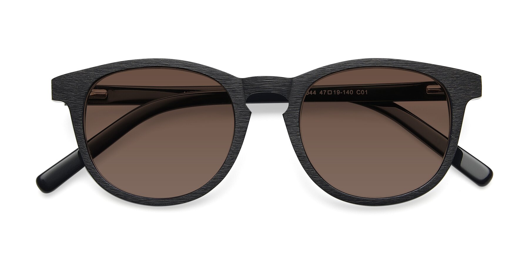 Folded Front of SR6044 in Black-Wooden with Brown Tinted Lenses