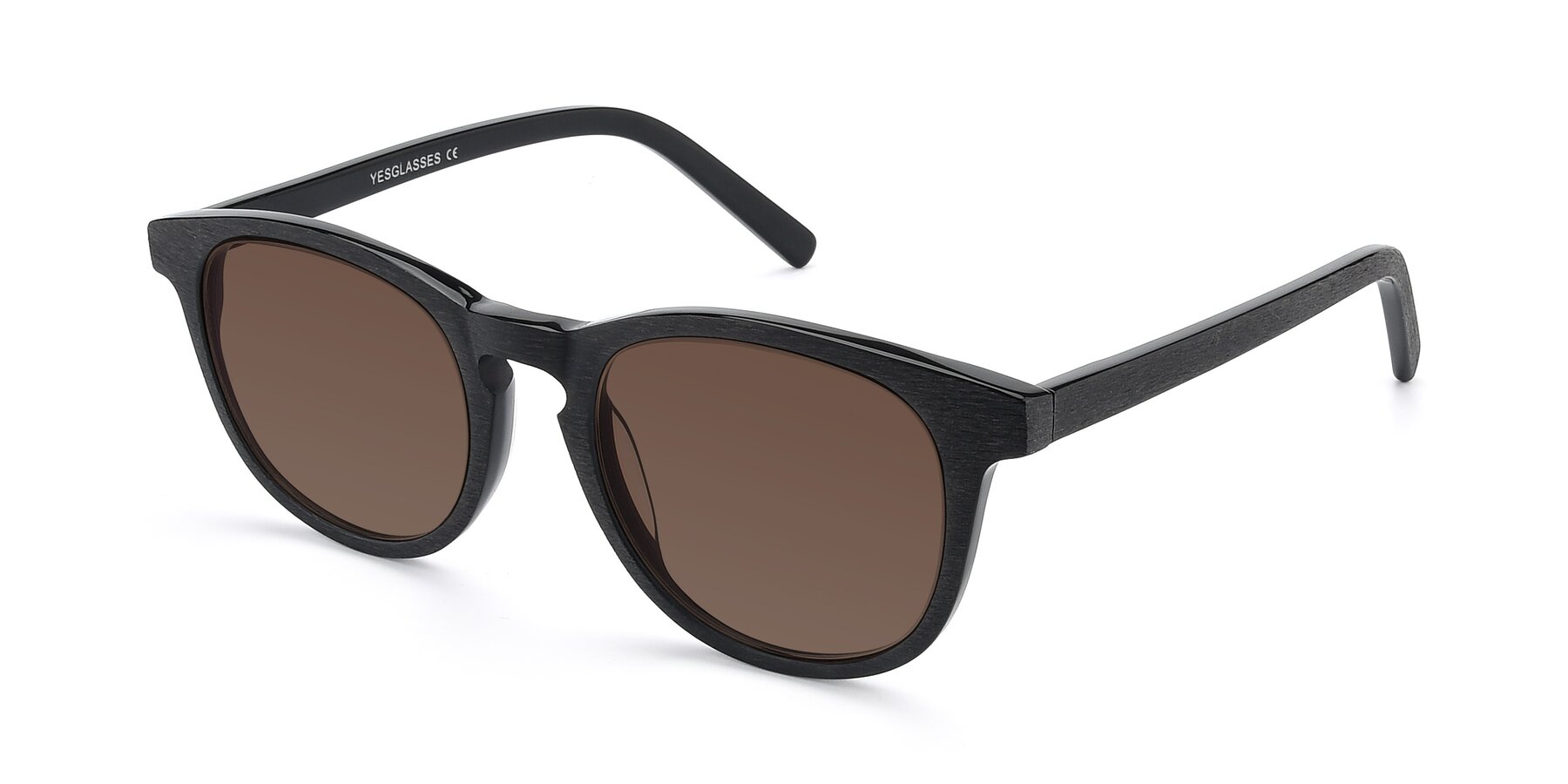 Angle of SR6044 in Black-Wooden with Brown Tinted Lenses