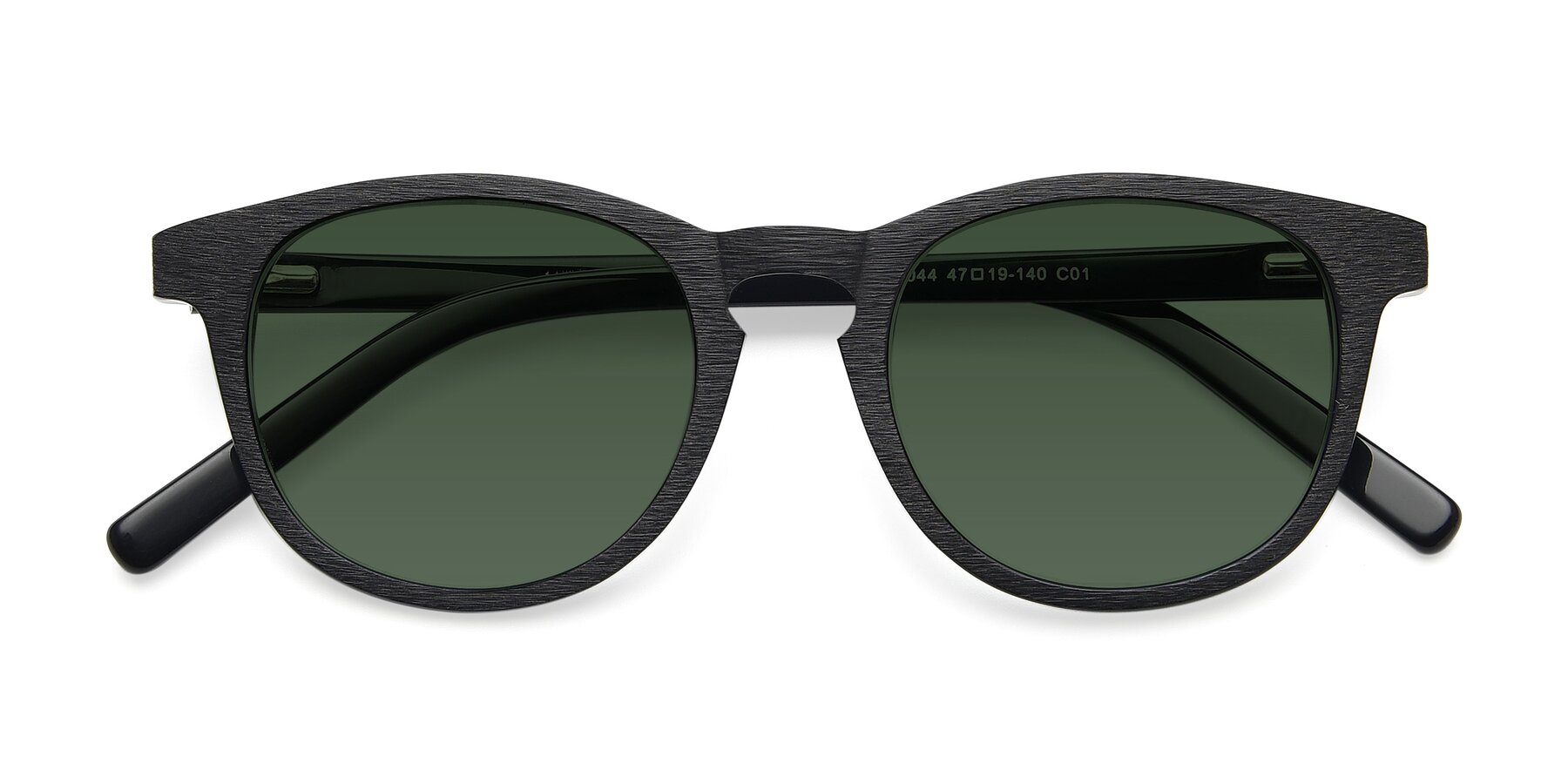 Folded Front of SR6044 in Black-Wooden with Green Tinted Lenses