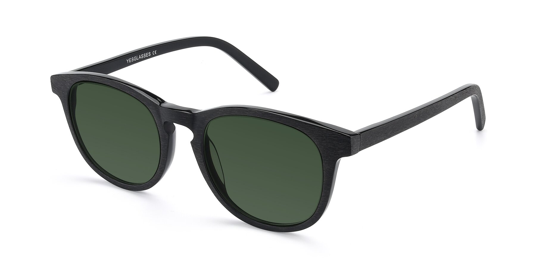 Angle of SR6044 in Black-Wooden with Green Tinted Lenses