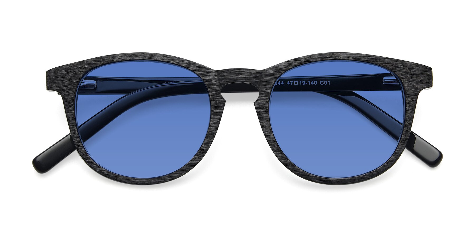 Folded Front of SR6044 in Black-Wooden with Blue Tinted Lenses