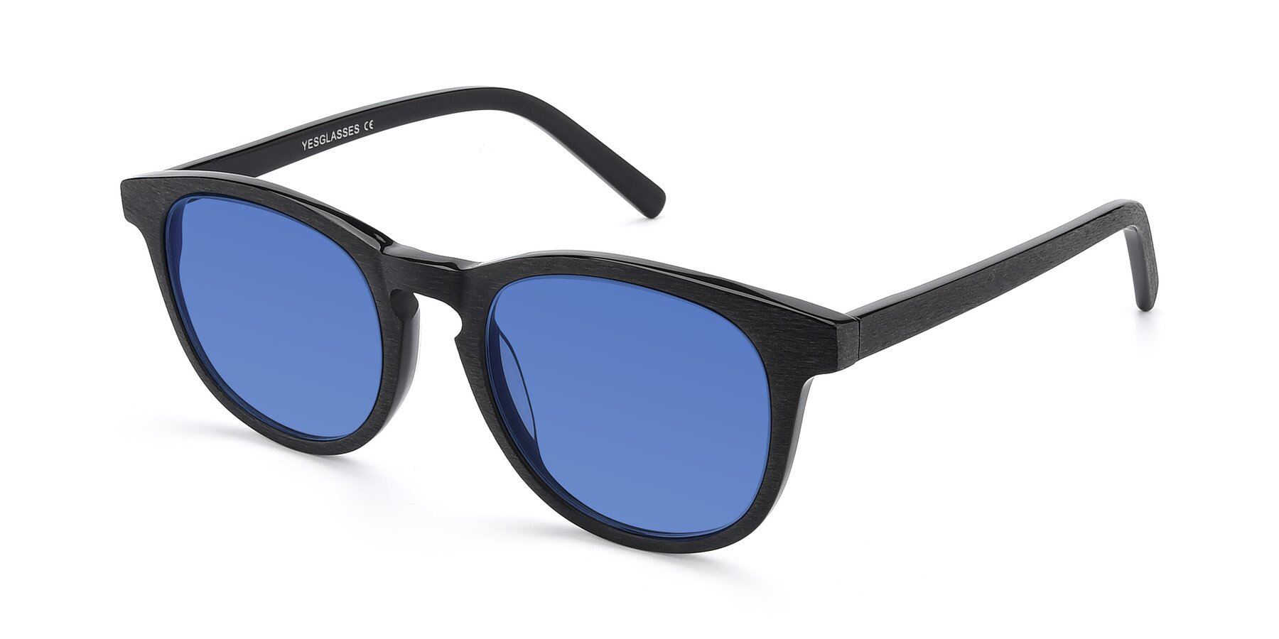 Angle of SR6044 in Black-Wooden with Blue Tinted Lenses