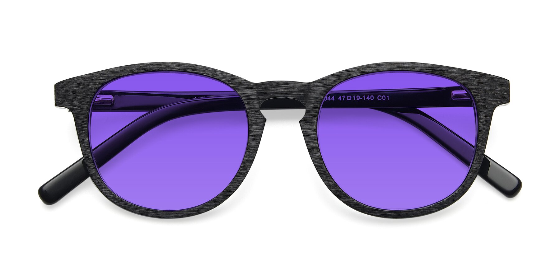 Folded Front of SR6044 in Black-Wooden with Purple Tinted Lenses